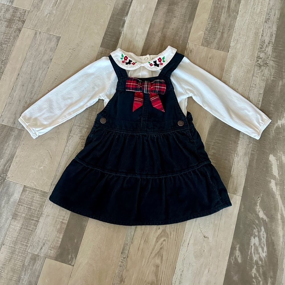 Oshkosh Black Corduroy Dress and Bodysuit Overall Jumper Christmas 18M